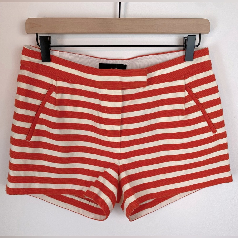 J. CREW White & Coral Striped Shorts | Size 2